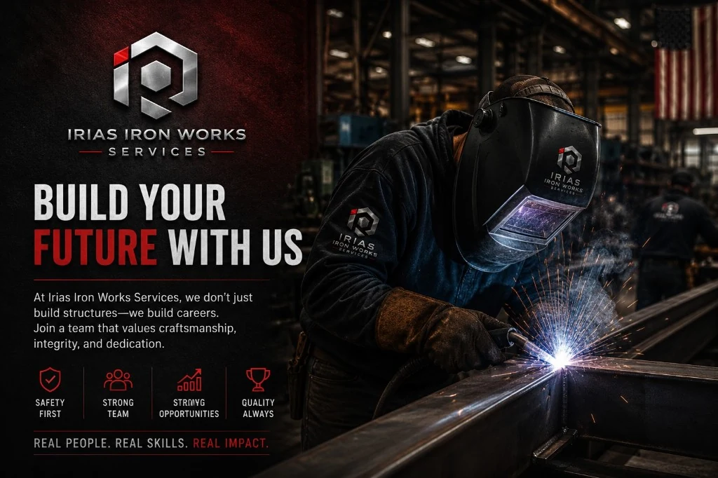 Irias Iron Works welding career recruitment graphic