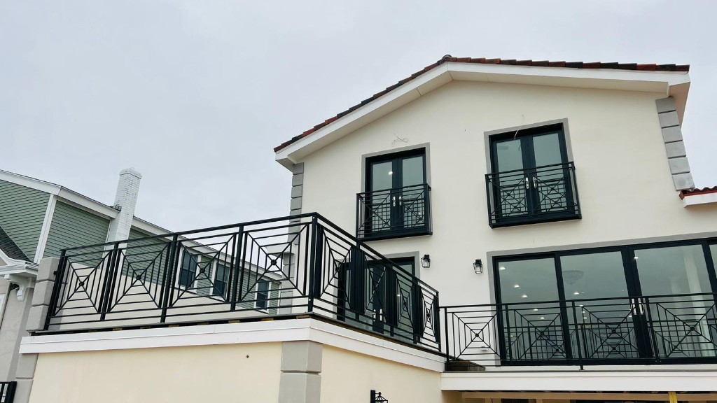 Architectural metal railings with geometric pattern on balconies
